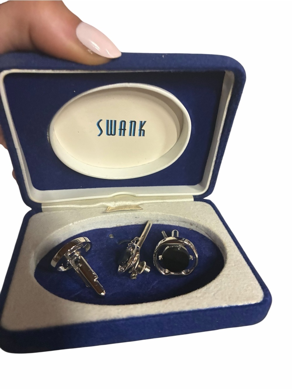SWANK Silver Tone Cufflinks with Black Inlay